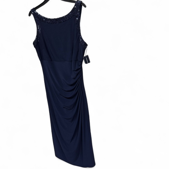 American Living Navy Blue Sequin Trim Ruched Sheath Dress - Size 6 - Picture 3 of 8